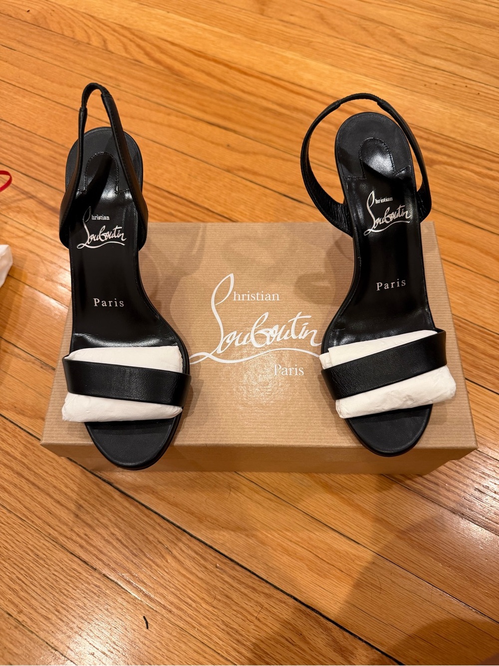 Christian Louboutin Black Leather Slingback Sandals
